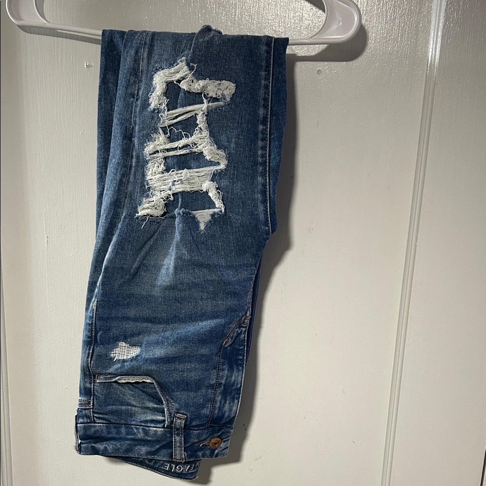 American Eagle Curvy Hi-Rise Jegging Next Level Stretch Distressed Blue Jeans